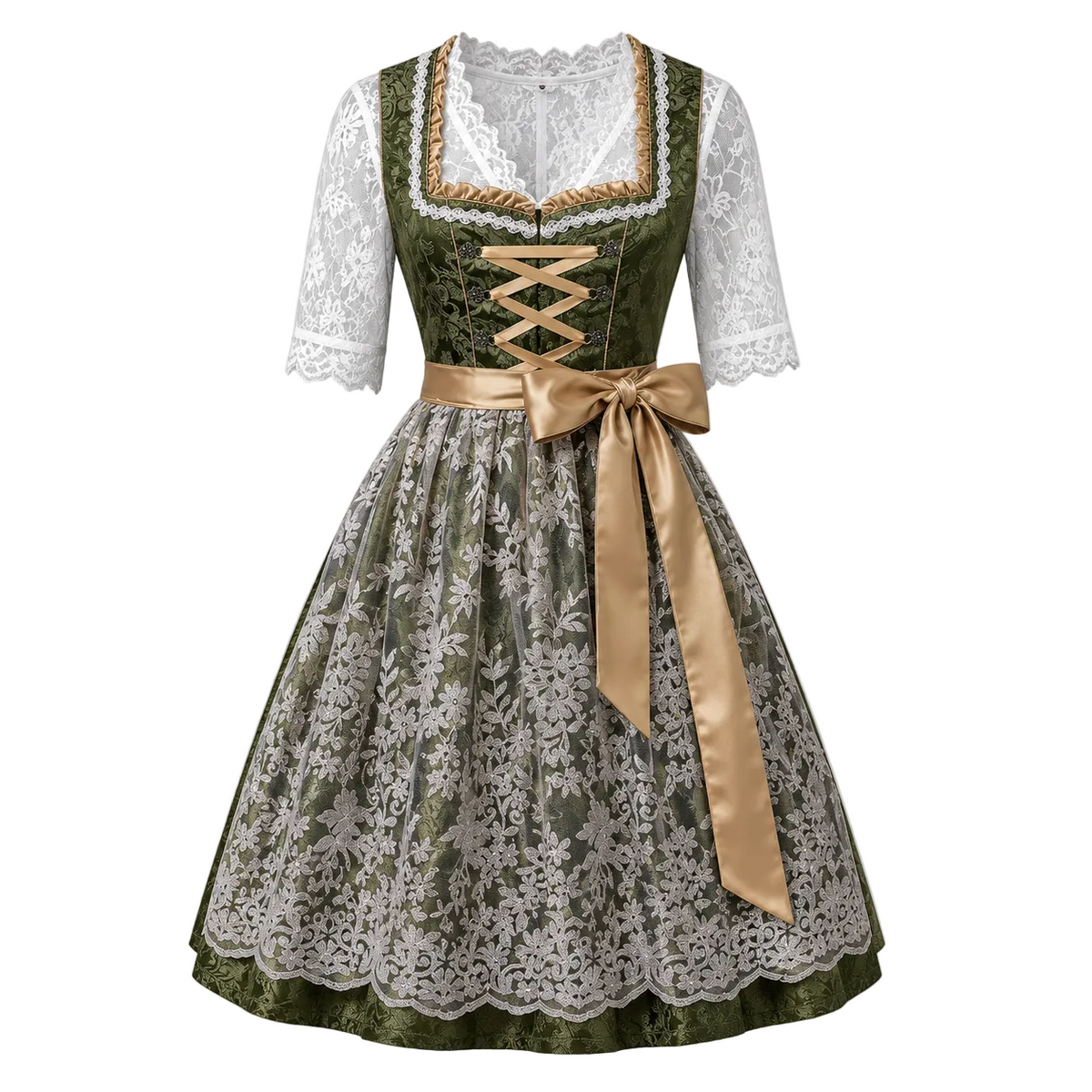 Robe Dirndl Femme en Coton & Polyester | Corsage Ajusté & Nœud Floral | Tenue Mi-Genou pour Oktoberfest & Festivals | Valuna