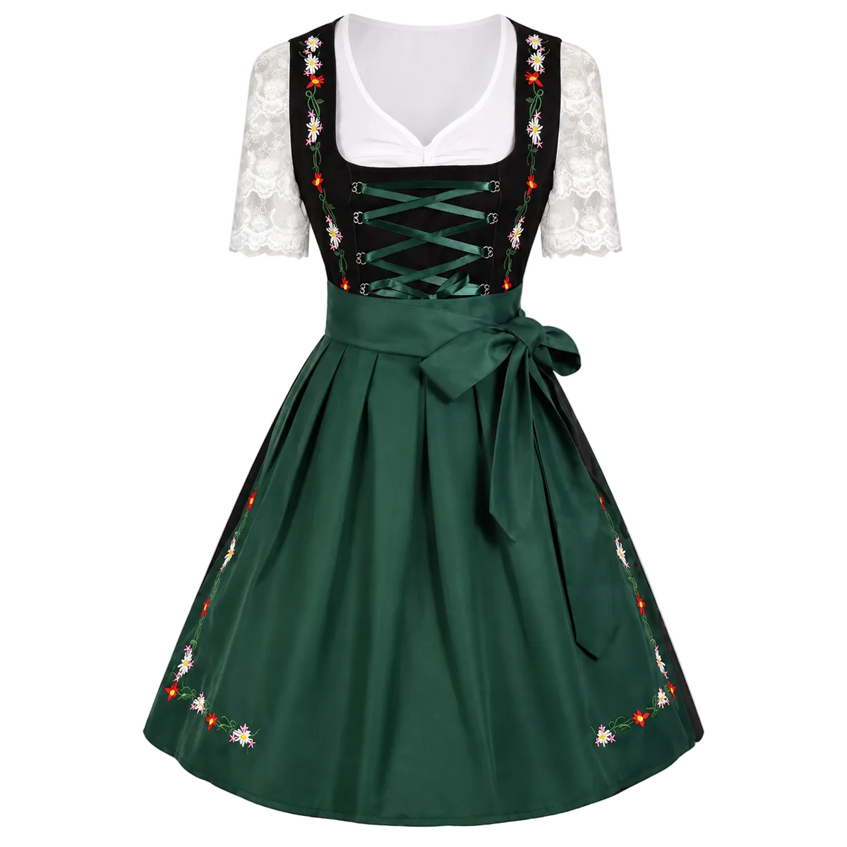 Robe Dirndl Femme en Polyester - Corsage Décoratif et Jupe Évasée pour Oktoberfest