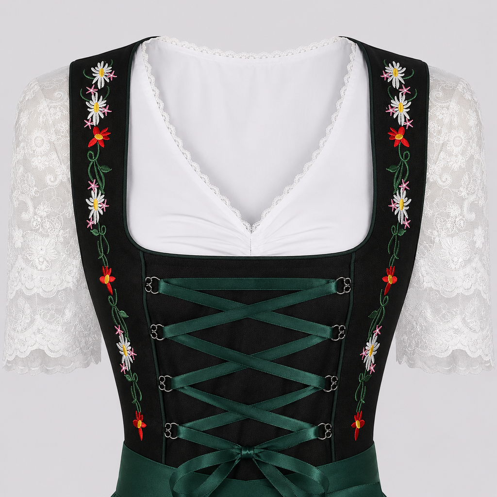 Robe Dirndl Femme en Polyester - Corsage Décoratif et Jupe Évasée pour Oktoberfest