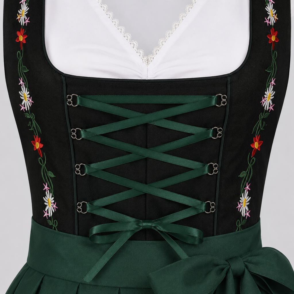 Robe Dirndl Femme en Polyester - Corsage Décoratif et Jupe Évasée pour Oktoberfest