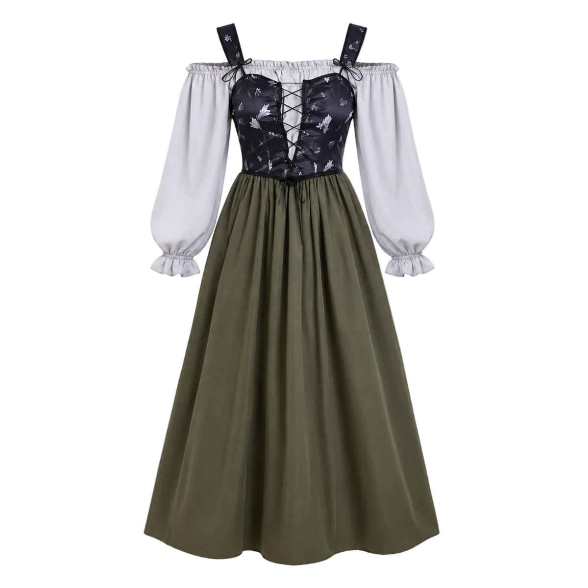 Robe Trachten Femme en Polyester - Manches Bouffantes avec Col Élastique et Jupe Évasée