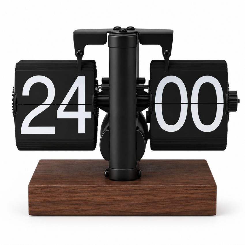 Horloge Style Mécanique Vintage - Horloge de Table Décorative Noire et Bois