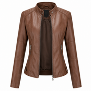Veste Biker Femme en Cuir PU - Col Montant avec Fermeture Éclair et Doublure en Coton