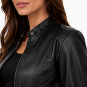 Veste Biker Femme en Cuir PU - Col Montant avec Fermeture Éclair et Doublure en Coton