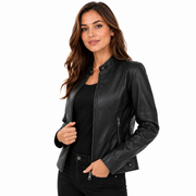 Veste Biker Femme en Cuir PU - Col Montant avec Fermeture Éclair et Doublure en Coton