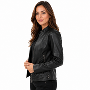 Veste Biker Femme en Cuir PU - Col Montant avec Fermeture Éclair et Doublure en Coton