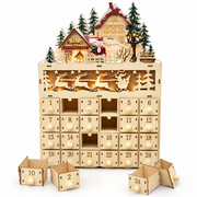 Calendrier de l'Avent en Bois - 24 Tiroirs Numérotés avec Éclairage LED Intégré