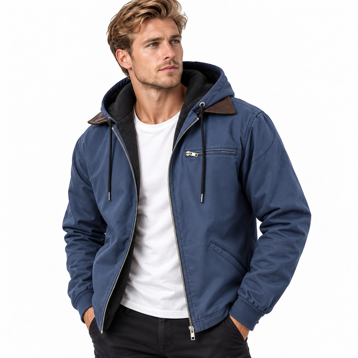 Veste Longue à Capuche en PU pour Homme - Doublure en Coton et Fermeture Éclair