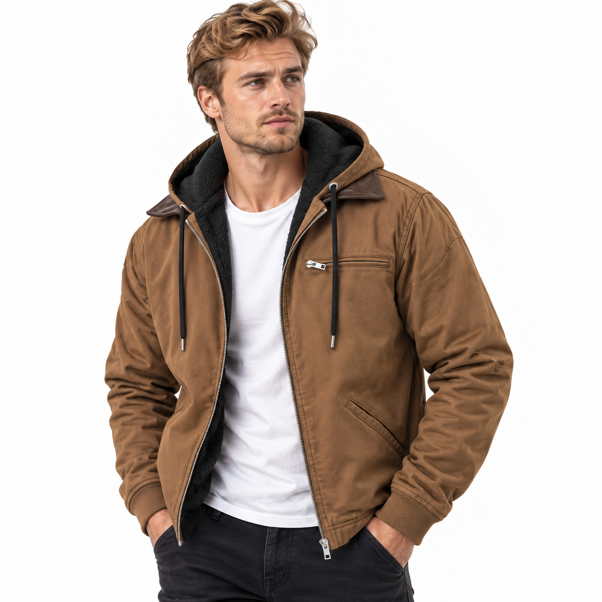 Veste Longue à Capuche en PU pour Homme - Doublure en Coton et Fermeture Éclair