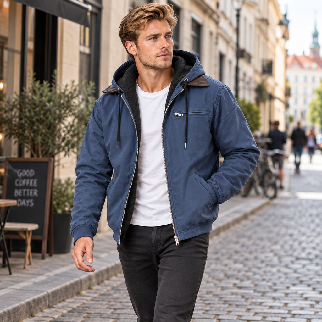Veste Longue à Capuche en PU pour Homme - Doublure en Coton et Fermeture Éclair
