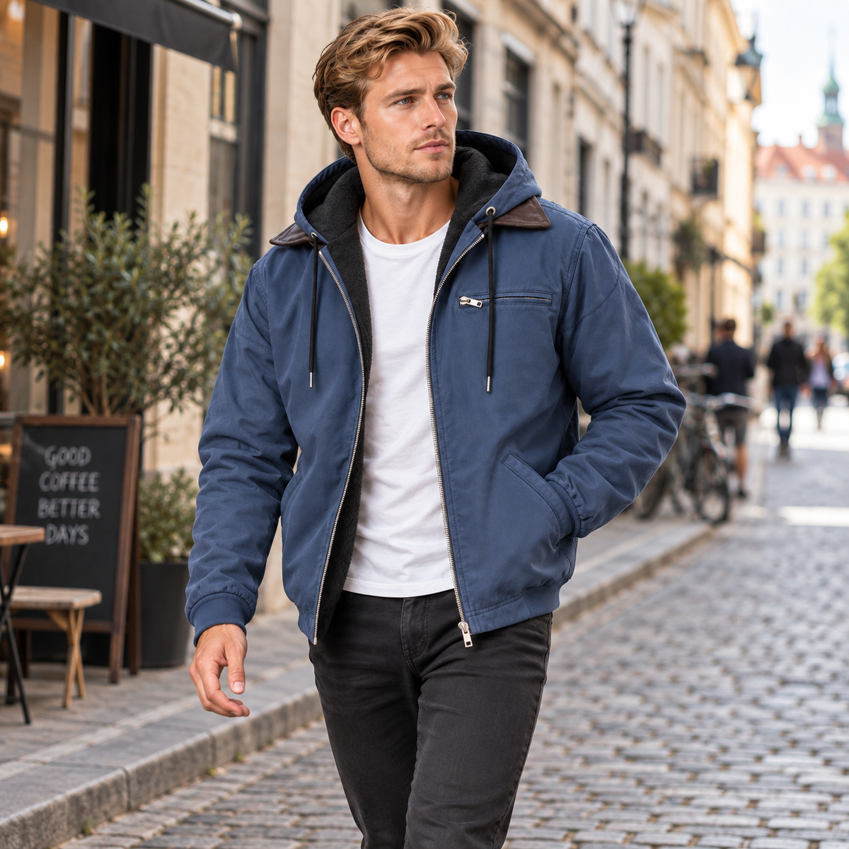 Veste Longue à Capuche en PU pour Homme - Doublure en Coton et Fermeture Éclair