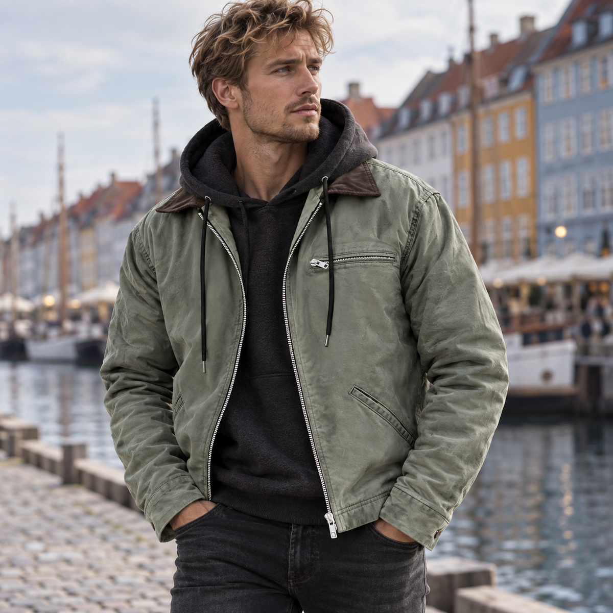 Veste Longue à Capuche en PU pour Homme - Doublure en Coton et Fermeture Éclair