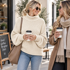 Pull Tricoté Femme à Col Roulé - Coupe Ample avec Manches Longues pour Superposition