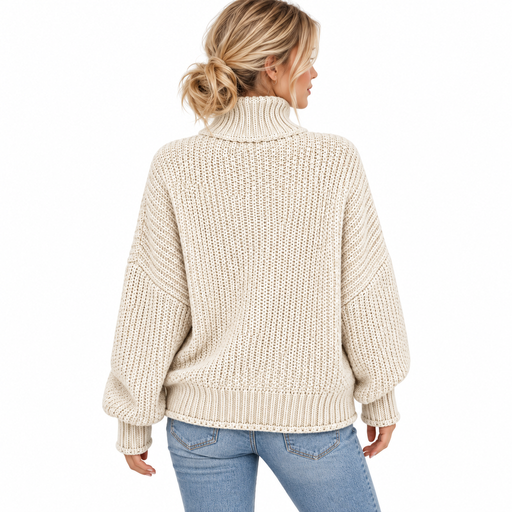 Pull Tricoté Femme à Col Roulé - Coupe Ample avec Manches Longues pour Superposition