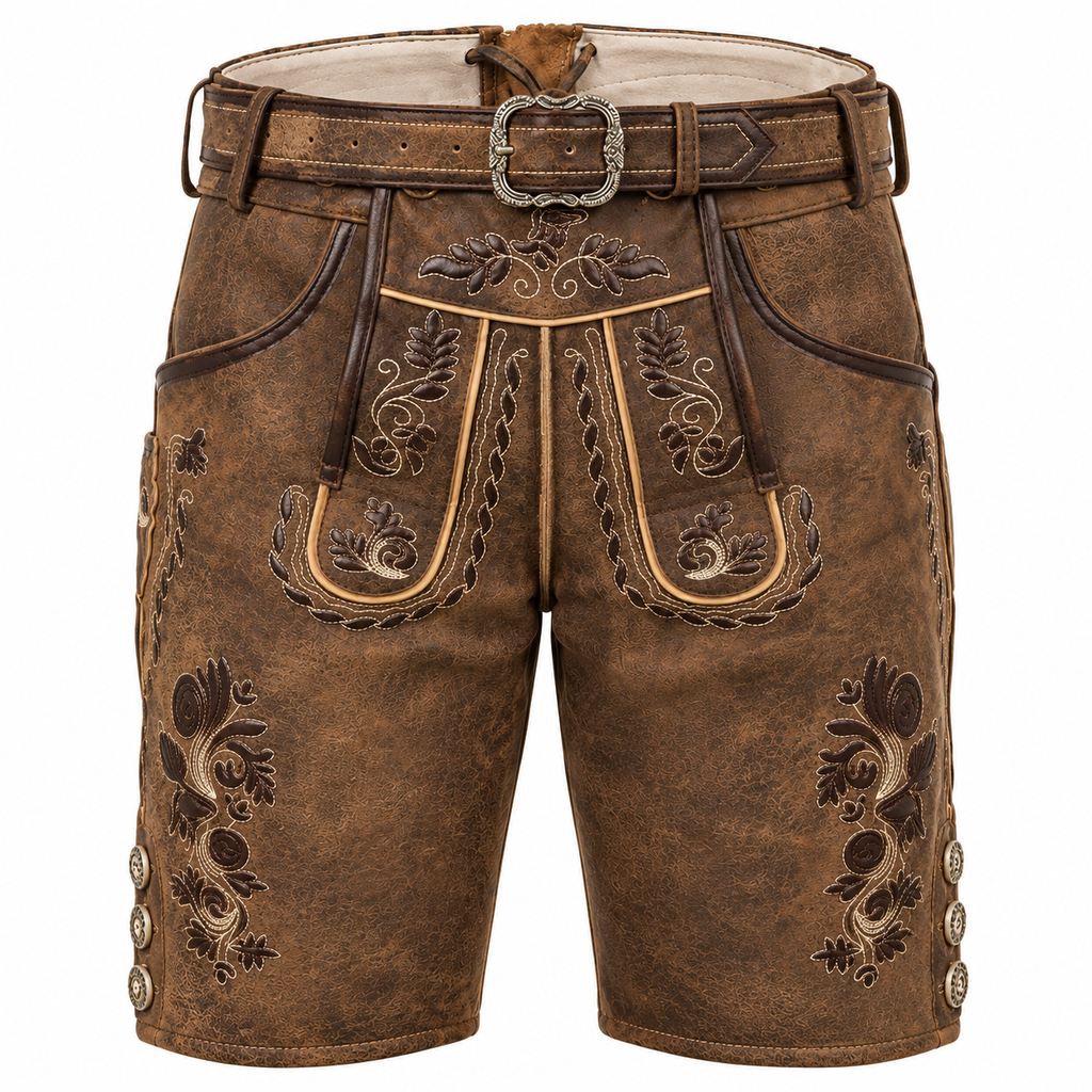 Pantalon Traditionnel Homme en Cuir Véritable - Design Bavarois avec Broderies