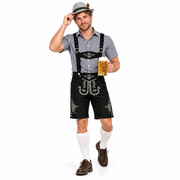 Lederhosen Homme en Mélange de Coton - Short Brodé avec Bretelles Ajustables pour Festivals