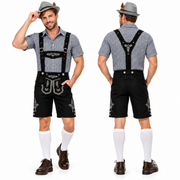 Lederhosen Homme en Mélange de Coton - Short Brodé avec Bretelles Ajustables pour Festivals