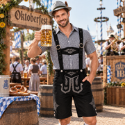 Lederhosen Homme en Mélange de Coton - Short Brodé avec Bretelles Ajustables pour Festivals