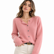 Gilet en Cachemire Femme - Coupe Régulière avec Col en V, Boutons et Manches Longues