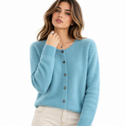 Gilet en Cachemire Femme - Coupe Régulière avec Col en V, Boutons et Manches Longues