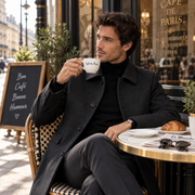 Manteau Homme en Laine - Coupe Classique avec Tissu Structuré, Boutons et Poches