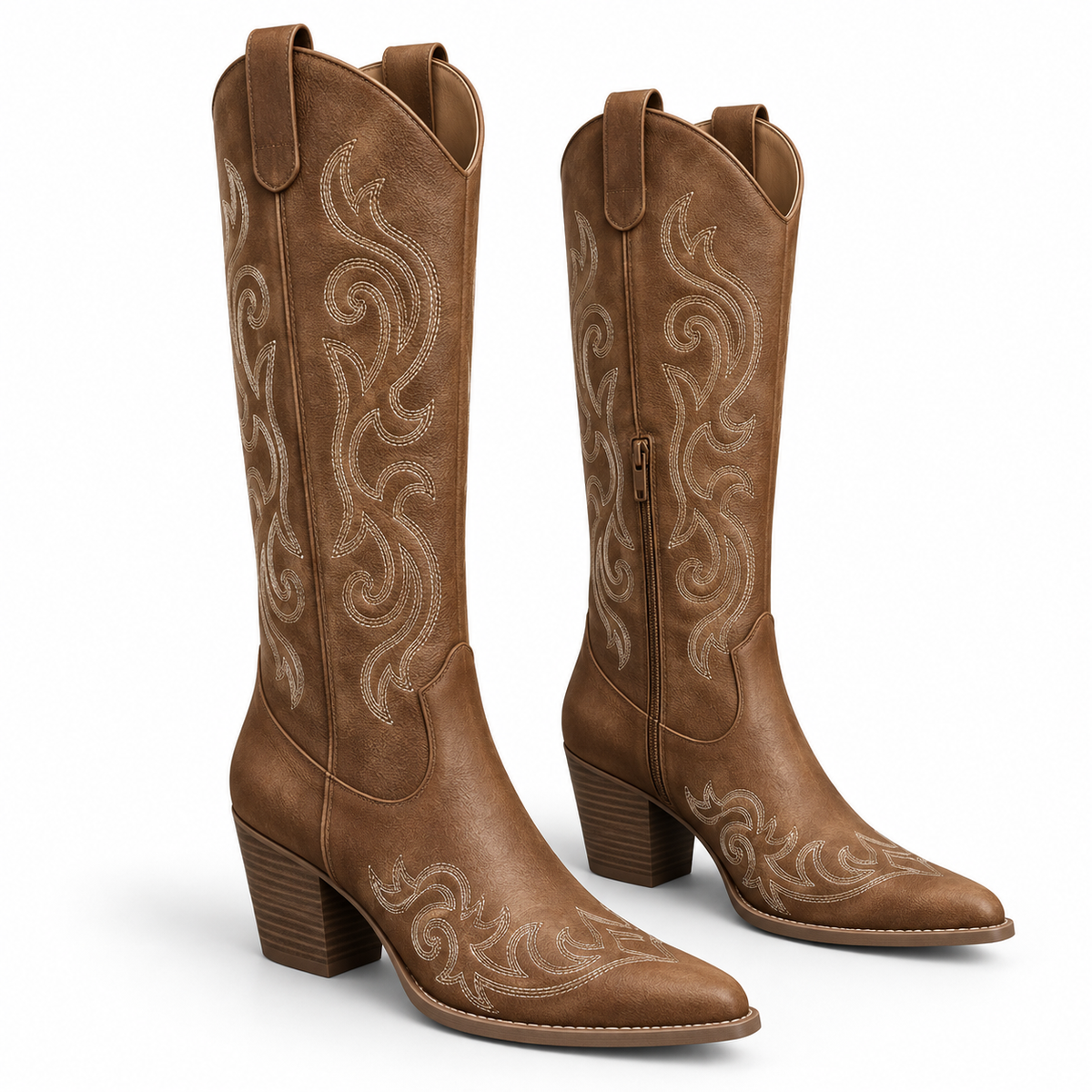 Bottines Femme en PU - Talon Haut avec Bout Carré et Fermeture Éclair Latérale