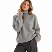 Pull en Laine Femme - Col Roulé avec Manches Longues et Détails Côtelés