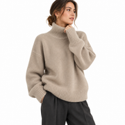 Pull en Laine Femme - Col Roulé avec Manches Longues et Détails Côtelés