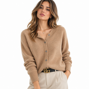 Gilet en Cachemire Femme - Coupe Régulière avec Col en V, Boutons et Manches Longues