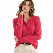 Gilet en Cachemire Femme - Coupe Régulière avec Col en V, Boutons et Manches Longues