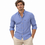 Chemise à Carreaux Homme en Mélange de Coton - Coupe Régulière avec Manches Longues