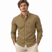 Chemise à Carreaux Homme en Mélange de Coton - Coupe Régulière avec Manches Longues