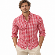 Chemise à Carreaux Homme en Mélange de Coton - Coupe Régulière avec Manches Longues