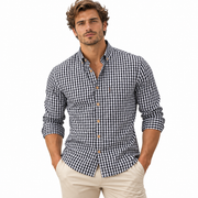 Chemise à Carreaux Homme en Mélange de Coton - Coupe Régulière avec Manches Longues