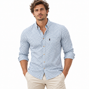 Chemise à Carreaux Homme en Mélange de Coton - Coupe Régulière avec Manches Longues