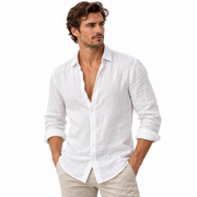 Chemise en Lin Homme - Col Ouvert avec Coupe Droite et Fermeture Boutonnée