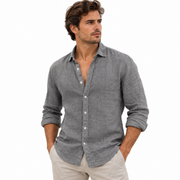 Chemise en Lin Homme - Col Ouvert avec Coupe Droite et Fermeture Boutonnée