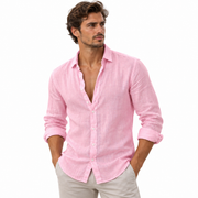 Chemise en Lin Homme - Col Ouvert avec Coupe Droite et Fermeture Boutonnée