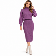 Ensemble Tricoté Femme en Mélange de Coton - Pull à Col Polo avec Pantalon Assorti