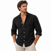 Chemise en Lin Homme - Col Ouvert avec Coupe Droite et Fermeture Boutonnée
