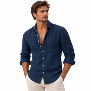 Chemise en Lin Homme - Col Ouvert avec Coupe Droite et Fermeture Boutonnée
