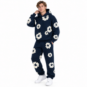 Survêtement Unisexe à Imprimé Floral - Hoodie avec Pantalon Assorti et Taille Élastique