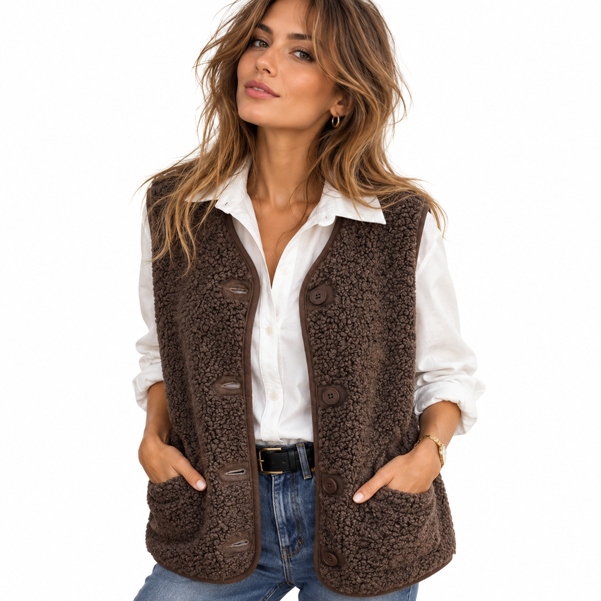 Gilet Femme en Laine - Coupe Regular avec Boutons et Design Sans Manches