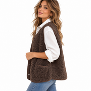 Gilet Femme en Laine - Coupe Regular avec Boutons et Design Sans Manches
