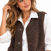 Gilet Femme en Laine - Coupe Regular avec Boutons et Design Sans Manches