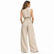 Ensemble Femme en Polyester - Haut Sans Manches à Col Montant avec Pantalon Ample