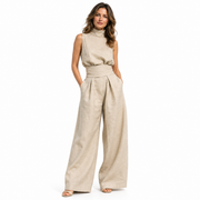 Ensemble Femme en Polyester - Haut Sans Manches à Col Montant avec Pantalon Ample