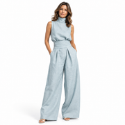Ensemble Femme en Polyester - Haut Sans Manches à Col Montant avec Pantalon Ample