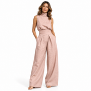 Ensemble Femme en Polyester - Haut Sans Manches à Col Montant avec Pantalon Ample