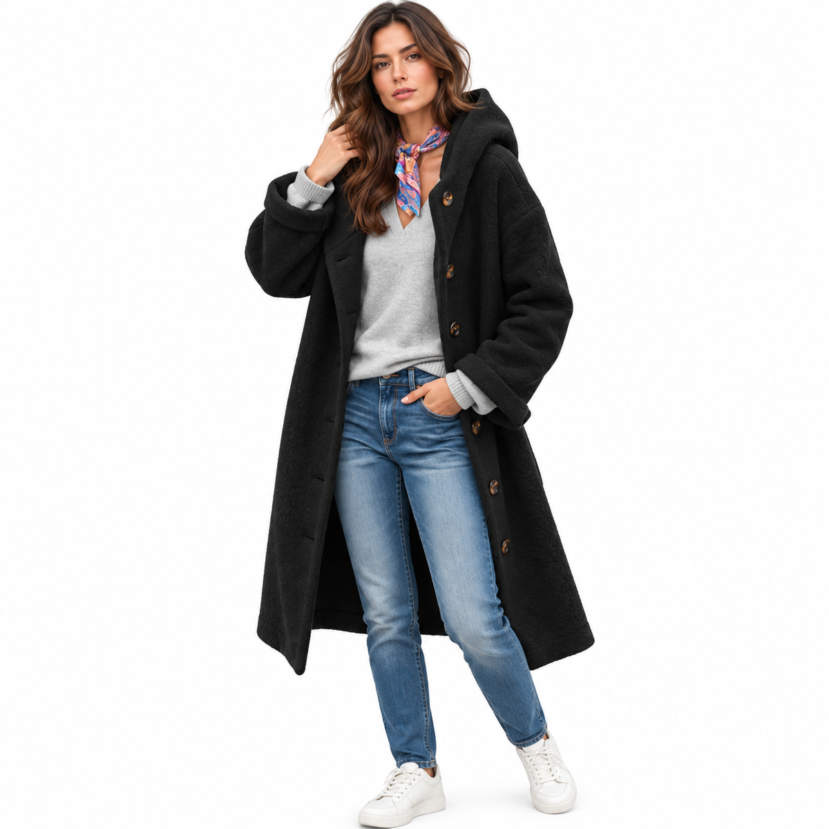 Manteau Long à Capuche Femme - Manches Longues en Matériau Caoutchouc pour Temps Froid
